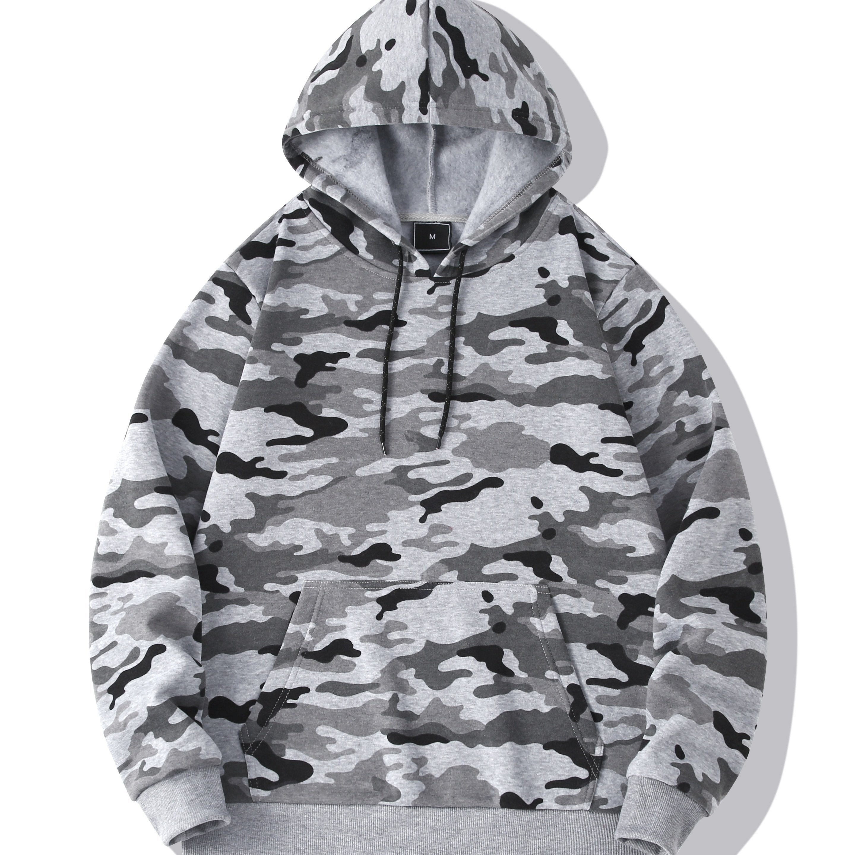 Men's Camouflage Loose Pullover Hooded Fleece Sweatshirt for Autumn And Winter, Hooded, Fleece
