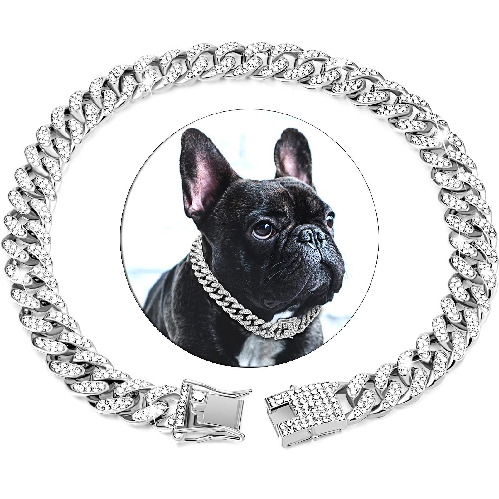 Collar para Perro con Brillo Diamondoid | Cadena Metálica Resistente y Broche Seguro para Paseos con Estilo