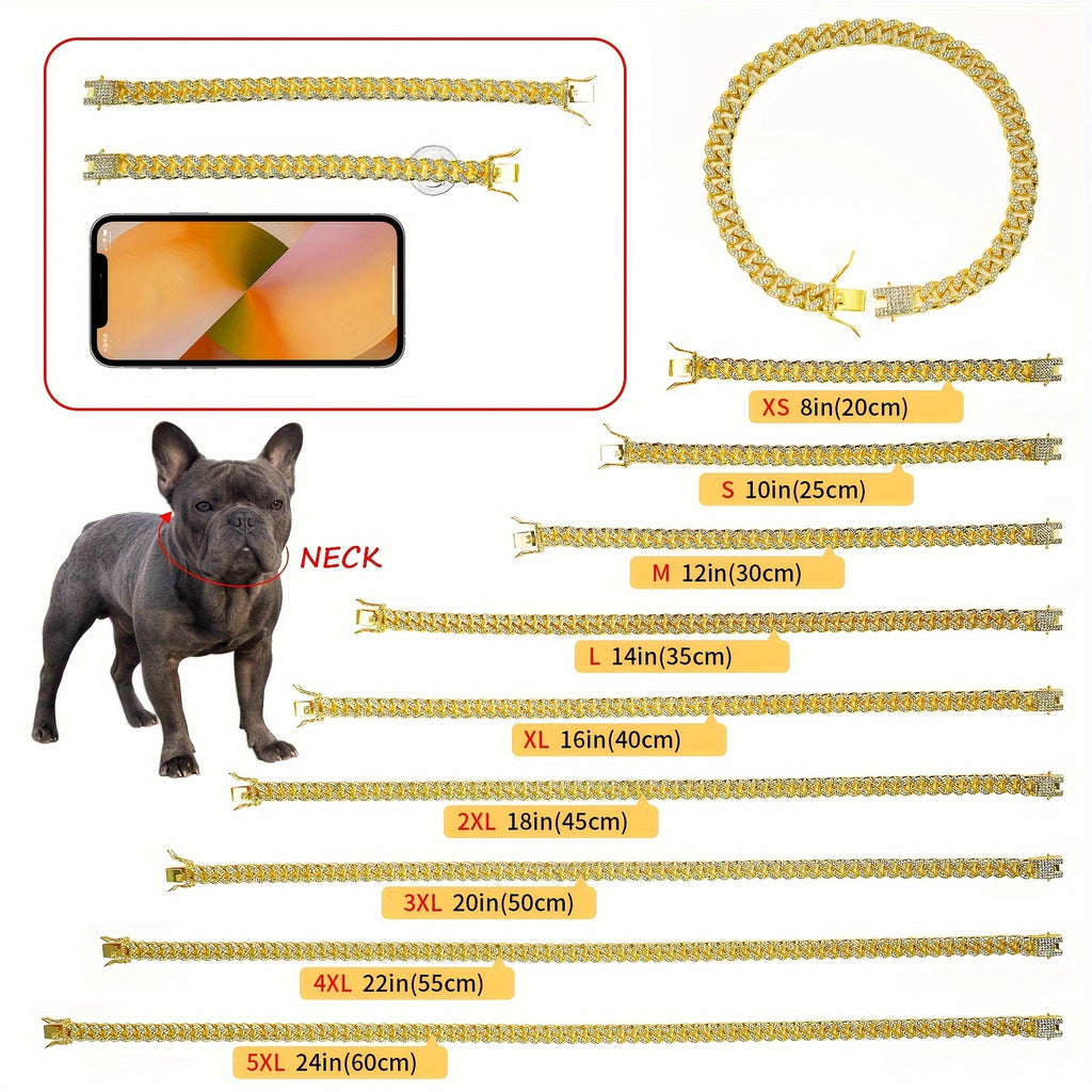 Collar para Perro con Brillo Diamondoid | Cadena Metálica Resistente y Broche Seguro para Paseos con Estilo