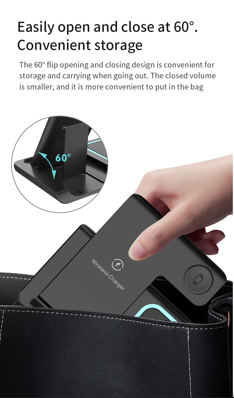 Estación de Carga Inalámbrica 3 en 1 Plegable - Cargador Rápido para iPhone, Apple Watch y AirPods