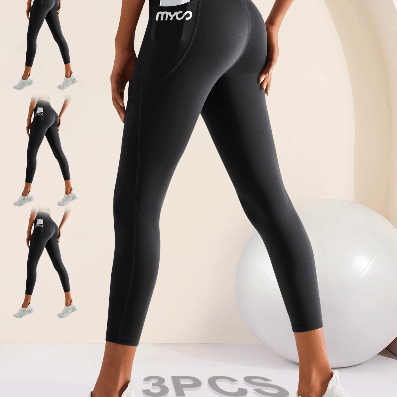 Leggings Deportivos Térmicos Cintura Alta para Mujer - Pack 3 Piezas con Bolsillo Lateral para Yoga y Gym