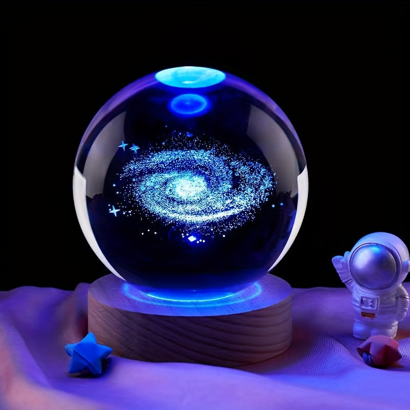 1pc 3D Inner Carving Crystal Ball Solar System Galaxy Saturn LED Color Night Light, Desktop Decoration Christmas Valentine's Day Gift, Birthday Party For Astronomy Lovers