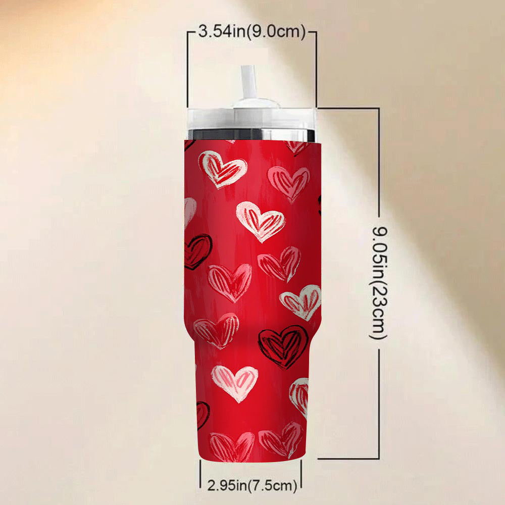 1pc Valentine'S Day Heart Pattern 304 Stainless Steel Tumbler with BPA-Free Lid and Straw - Double-Wall Insulated, Leak-Proof, Portable Drinkware for Outdoor Use