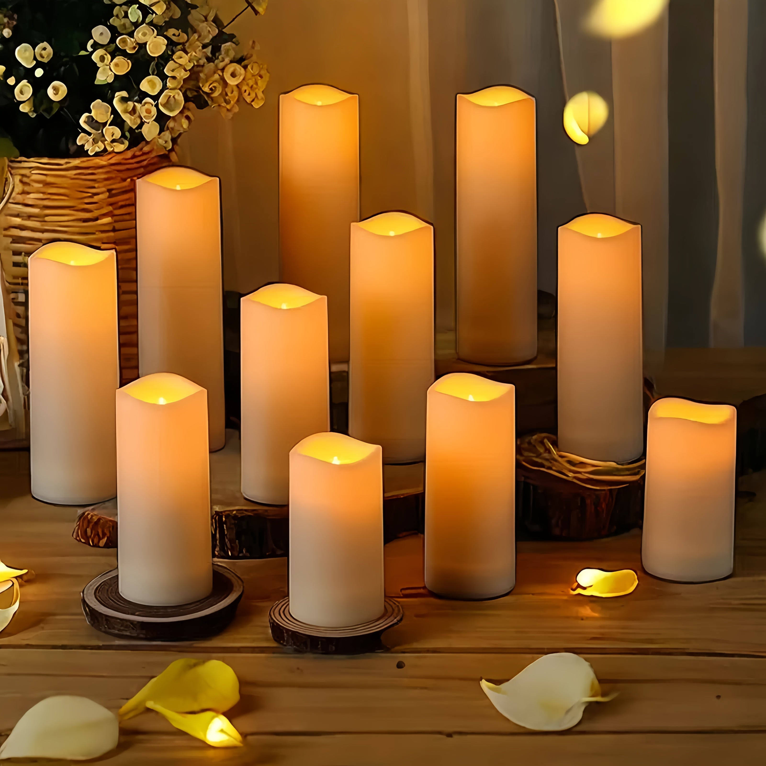 9pcs/12pcs flameless candles, battery operated candles, pillar candles, LED candles, decorative lanterns, white candles, christmas decoration, new year decoration, bye 2024, helo2025, valentine's day decoration, easter decora