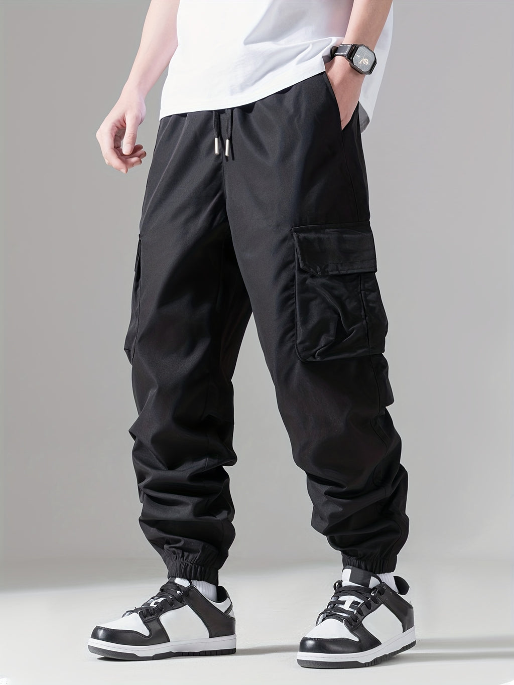 Casual Loose Fit Multi-pocket Drawstring Cargo Pants, Men's Joggers For Spring And Fall Outdoor