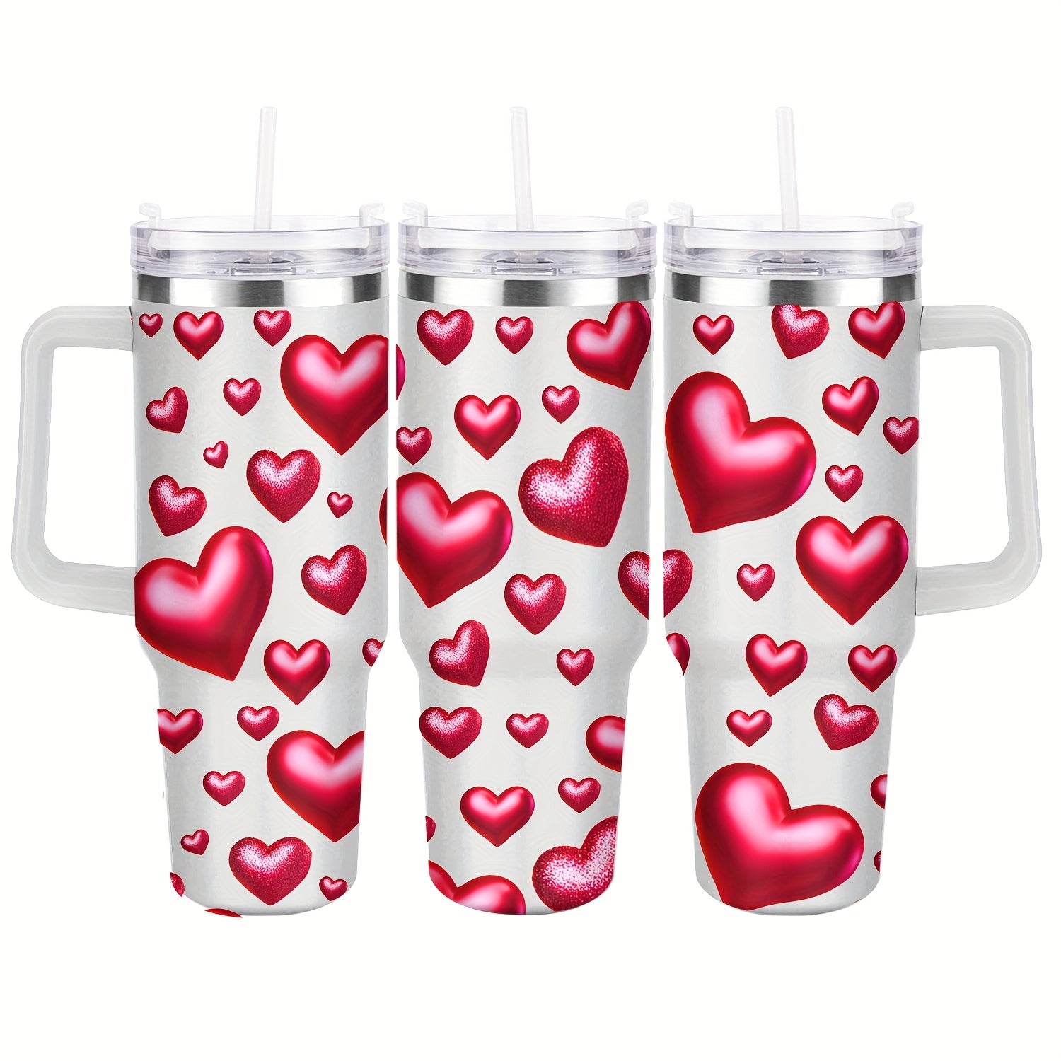 Vaso Térmico Premium 40oz con Tapa | Diseño de Corazones, Acero Inoxidable y Aislamiento al Vacío – Regalo Ideal para San Valentín