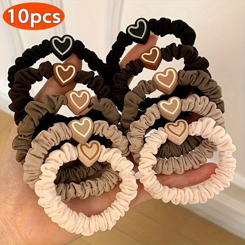 10pcs Valentine's Day Heart Scrunchies - High Elasticity, Durable Hair Ties for Women & Girls, Polyester