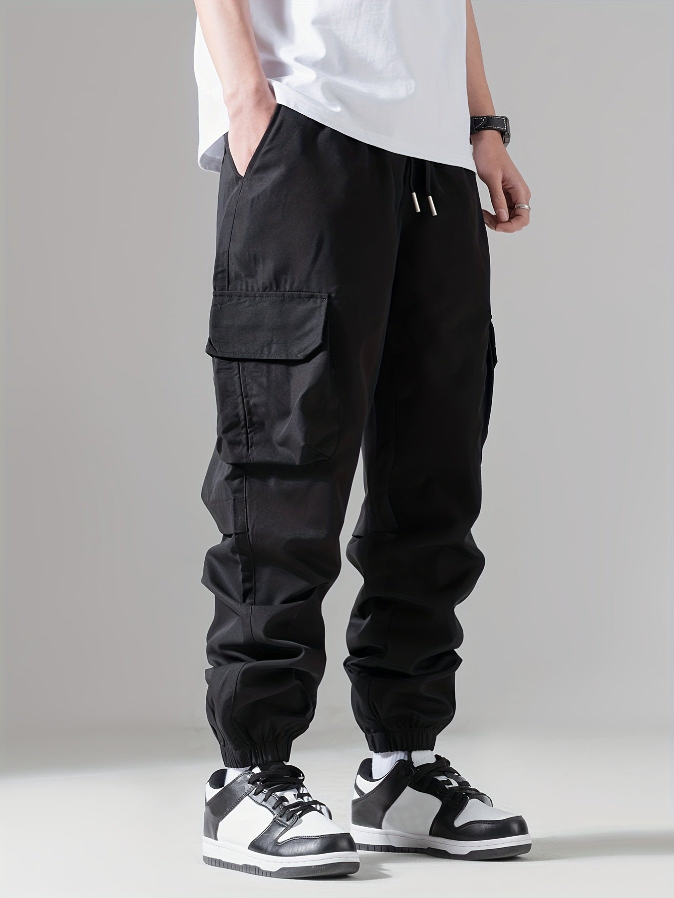 Casual Loose Fit Multi-pocket Drawstring Cargo Pants, Men's Joggers For Spring And Fall Outdoor