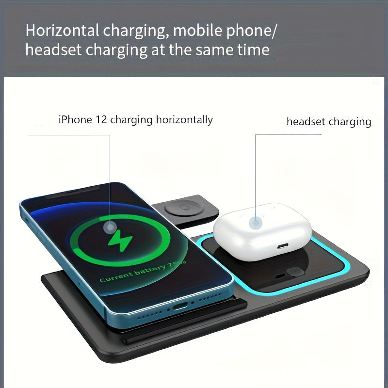 Estación de Carga Inalámbrica 3 en 1 Plegable - Cargador Rápido para iPhone, Apple Watch y AirPods