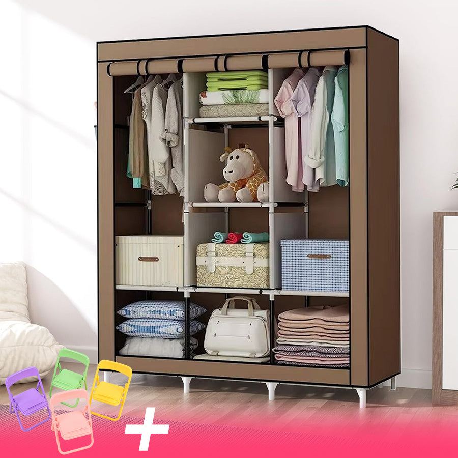 Closet Armable Organizador de Habitación - Perchero Portátil con Compartimentos y Barra Colgante