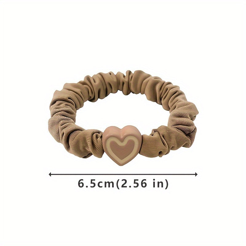 10pcs Valentine's Day Heart Scrunchies - High Elasticity, Durable Hair Ties for Women & Girls, Polyester