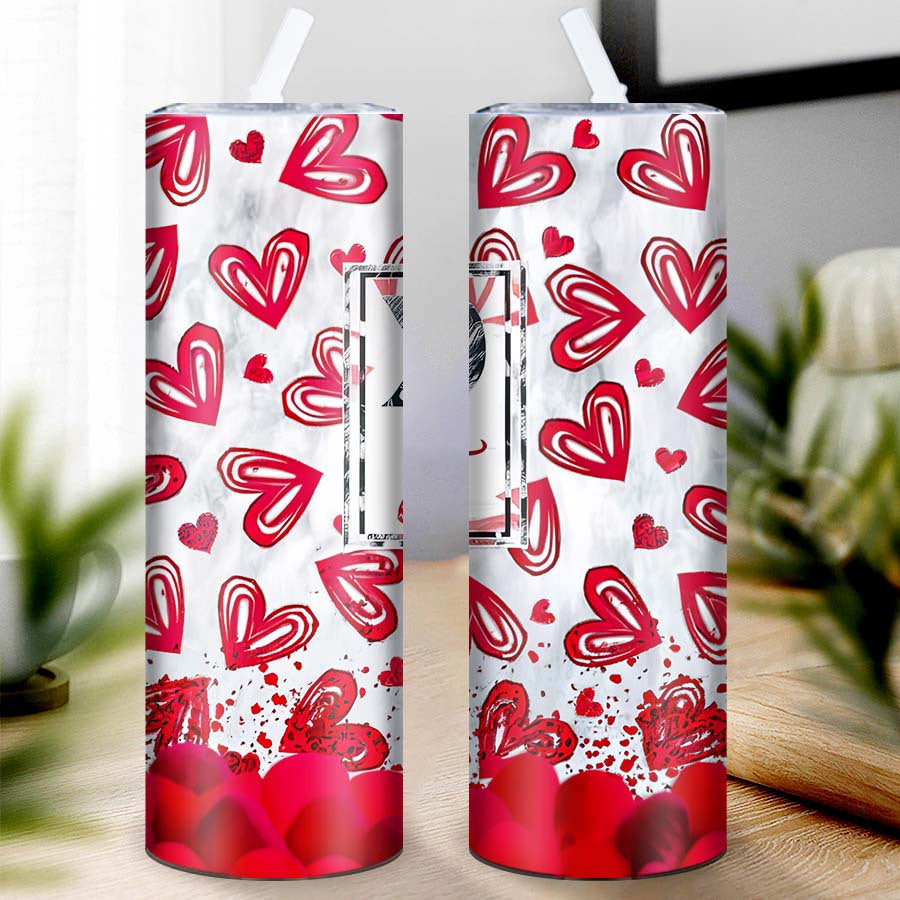 Vaso Térmico de Acero Inoxidable 20oz con Tapa y Popote | Diseño XOXO de Corazones Rojos – Regalo Ideal para San Valentín y Fechas Especiales