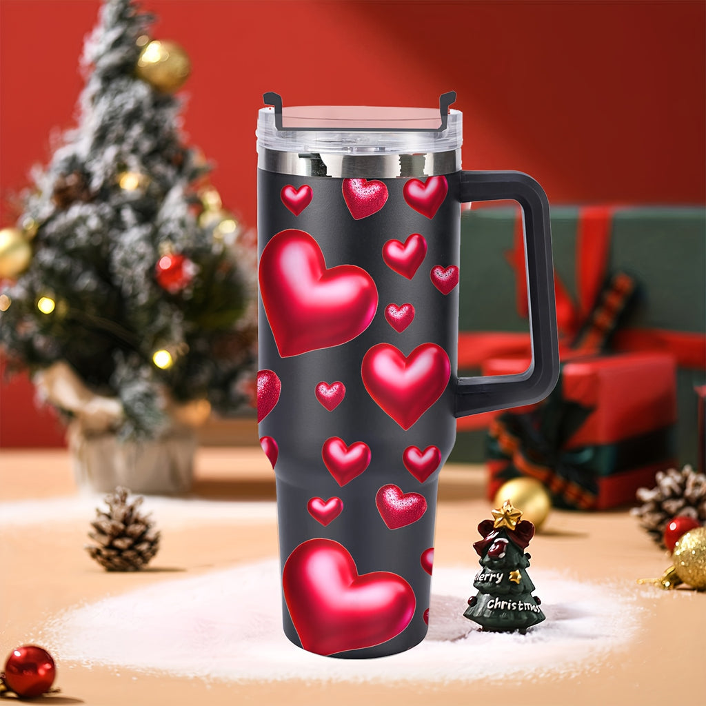 Vaso Térmico Premium 40oz con Tapa | Diseño de Corazones, Acero Inoxidable y Aislamiento al Vacío – Regalo Ideal para San Valentín