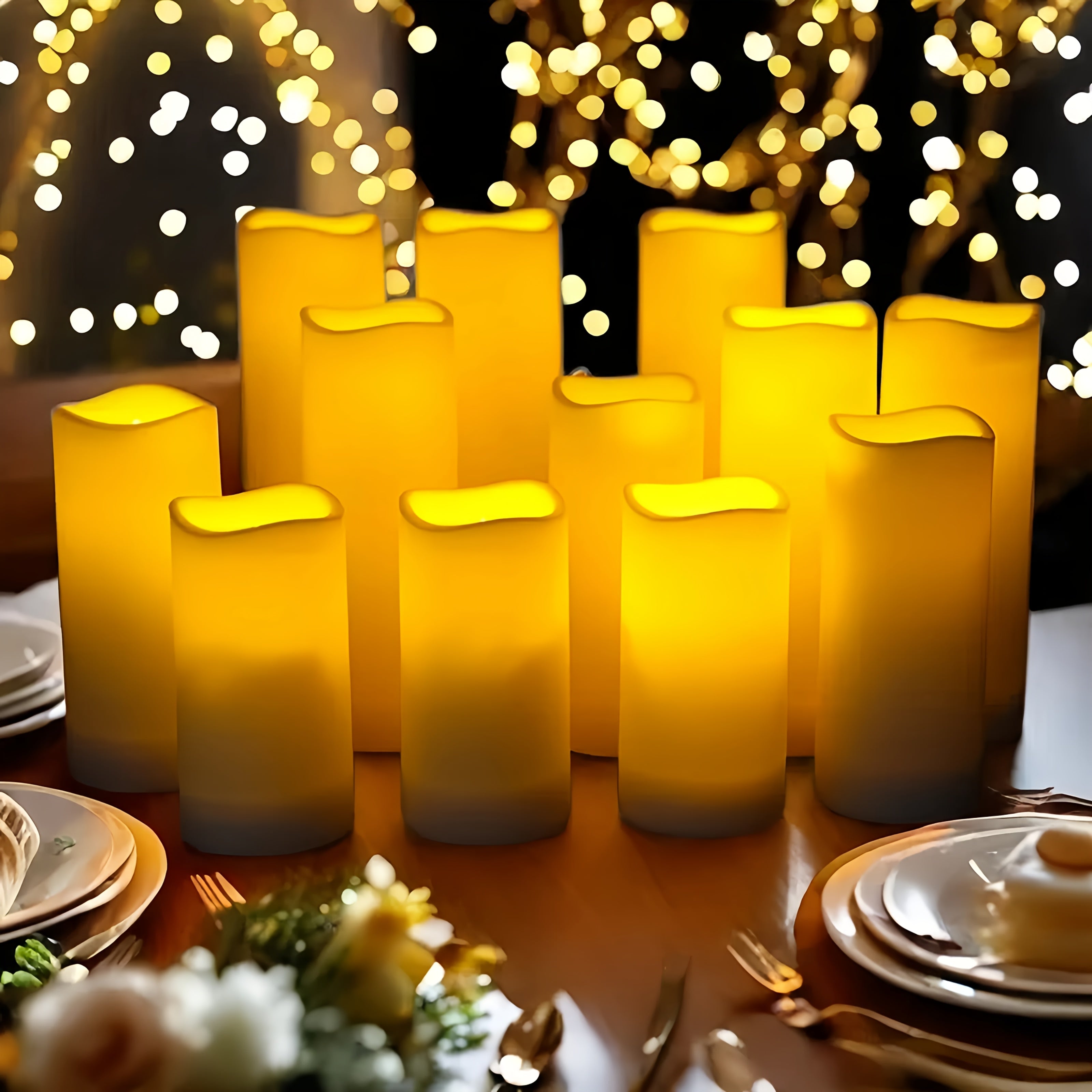 9pcs/12pcs flameless candles, battery operated candles, pillar candles, LED candles, decorative lanterns, white candles, christmas decoration, new year decoration, bye 2024, helo2025, valentine's day decoration, easter decora