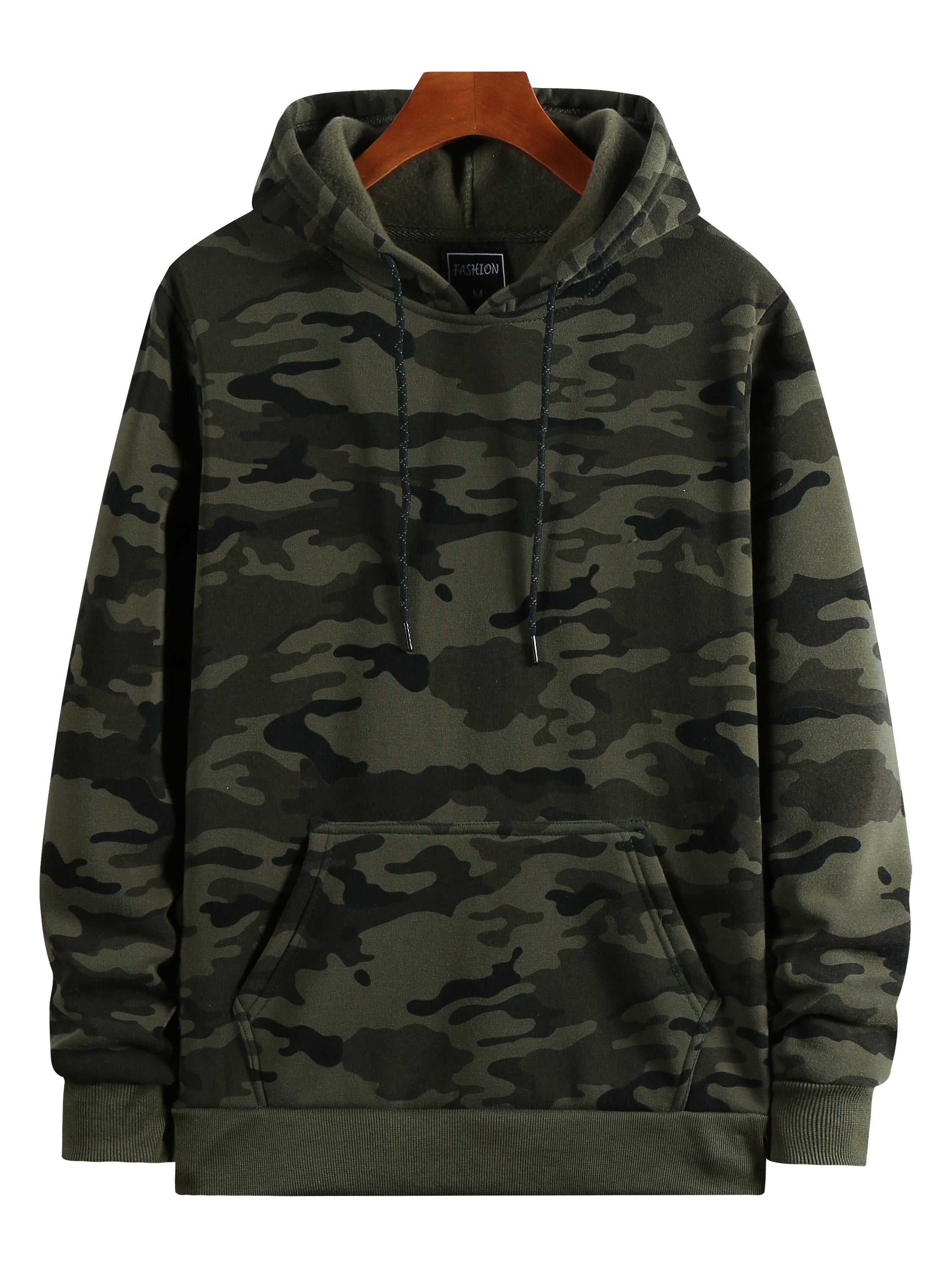Men's Camouflage Loose Pullover Hooded Fleece Sweatshirt for Autumn And Winter, Hooded, Fleece