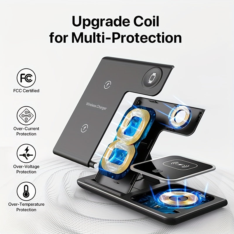 Estación de Carga Inalámbrica 3 en 1 Plegable - Cargador Rápido para iPhone, Apple Watch y AirPods