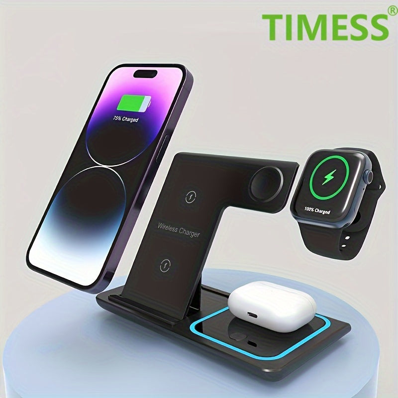 Estación de Carga Inalámbrica 3 en 1 Plegable - Cargador Rápido para iPhone, Apple Watch y AirPods