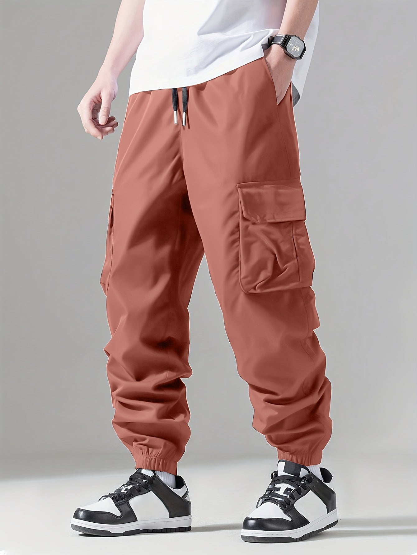 Casual Loose Fit Multi-pocket Drawstring Cargo Pants, Men's Joggers For Spring And Fall Outdoor