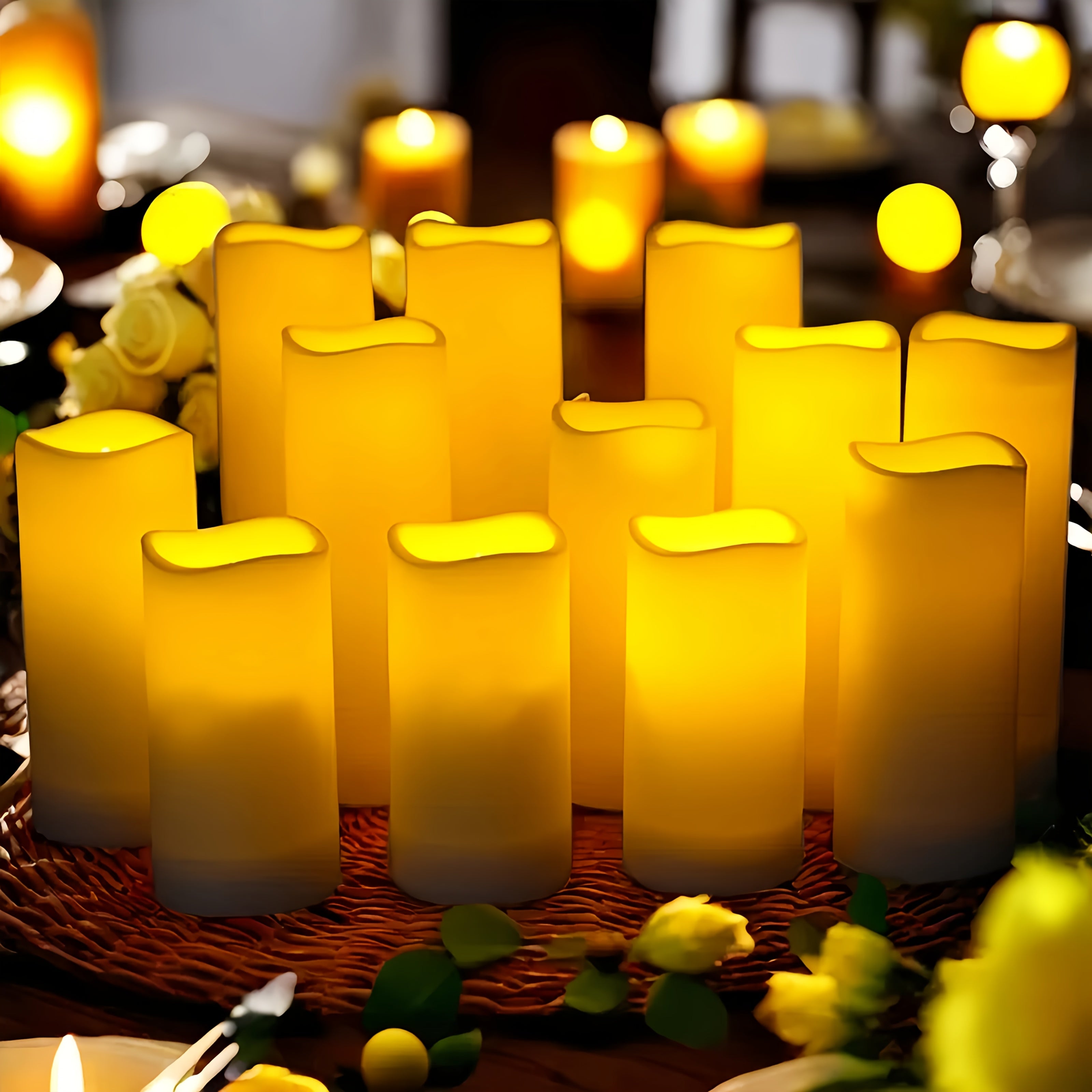 9pcs/12pcs flameless candles, battery operated candles, pillar candles, LED candles, decorative lanterns, white candles, christmas decoration, new year decoration, bye 2024, helo2025, valentine's day decoration, easter decora