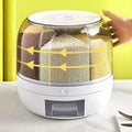 360 °   Dispensador de granos giratorio de 6 rejillas, contenedor de almacenamiento con salida de un solo toque para sellado de granos de arroz y organizador a prueba de humedad