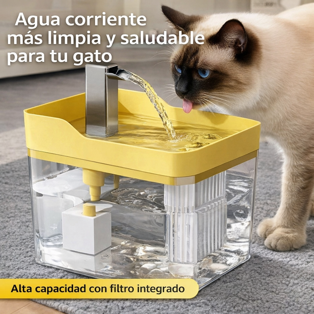 Fuente Automática para Gatos 1.5L – Agua en Movimiento, Silenciosa con Filtro y USB