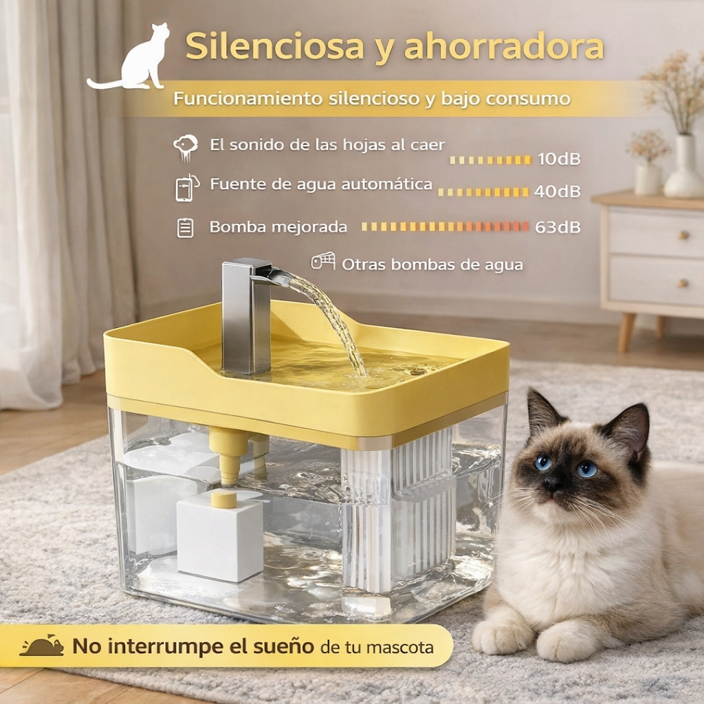 Fuente Automática para Gatos 1.5L – Agua en Movimiento, Silenciosa con Filtro y USB