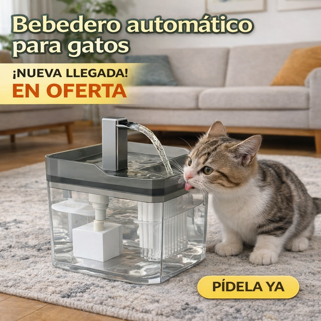 Fuente Automática para Gatos 1.5L – Agua en Movimiento, Silenciosa con Filtro y USB