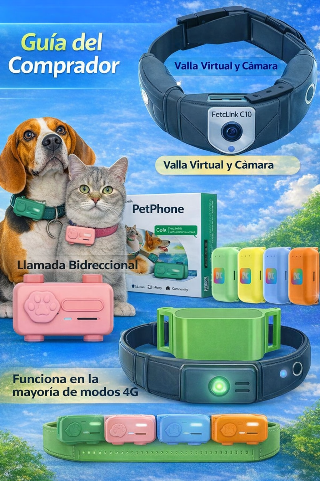 Collar GPS 4G para Perros y Gatos | Rastreo en Tiempo Real + Alertas Inteligentes | Impermeable IP67 | Sin Suscripción