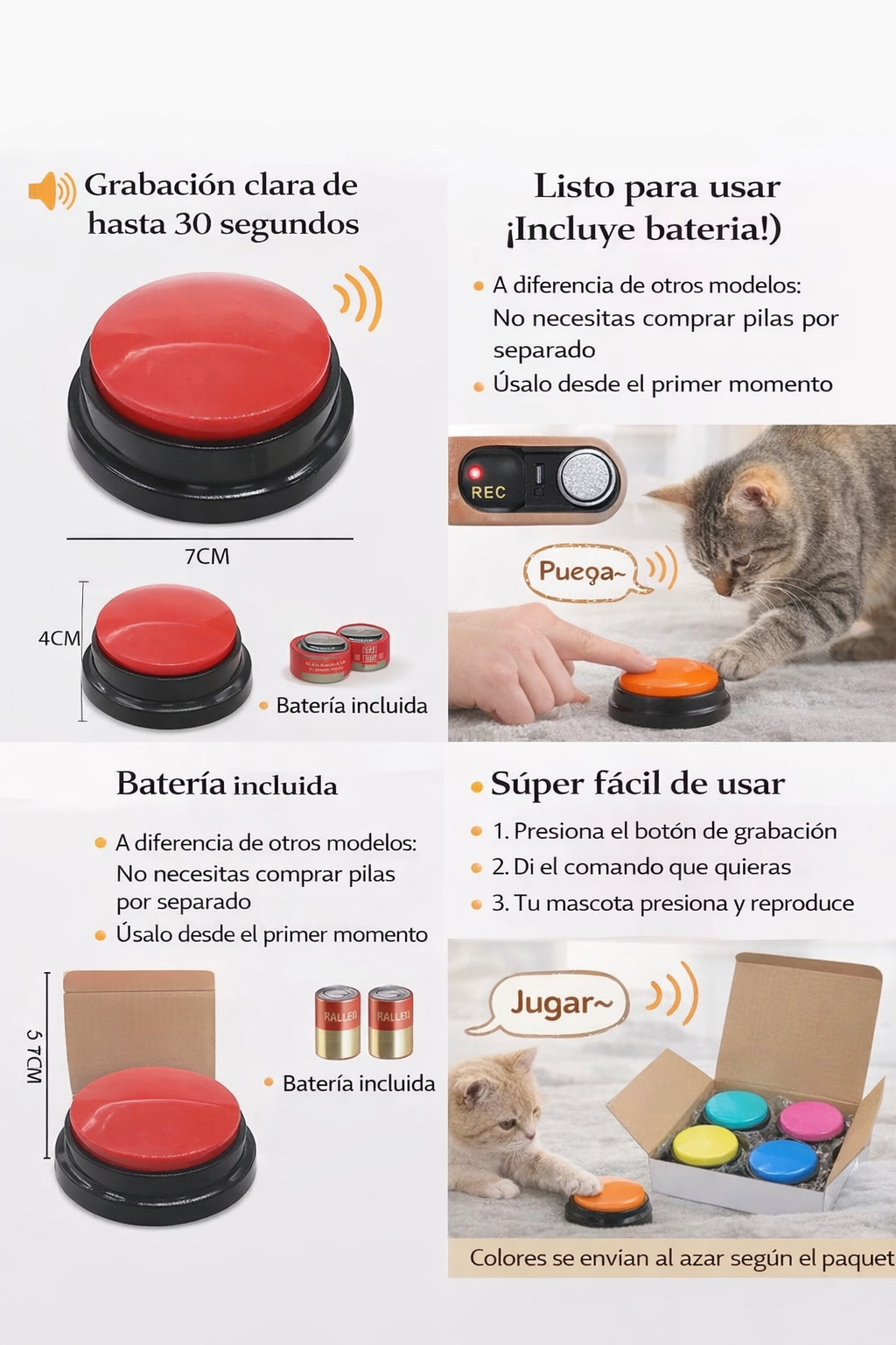Haz que tu Mascota “Hable” 🐶🐱 | Botón de Voz con Grabación de 30s para Perros y Gatos
