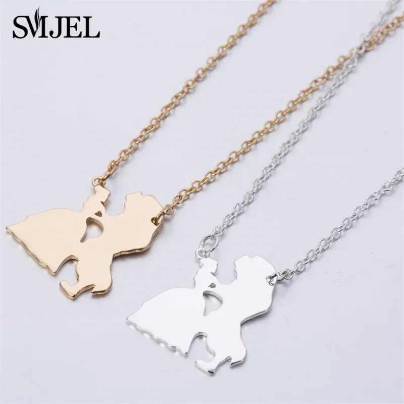 2025 Nueva joyería de película, collar de La Bella y La Bestia para mujer, collares con colgante de princesa Príncipe, accesorios para amantes, regalos