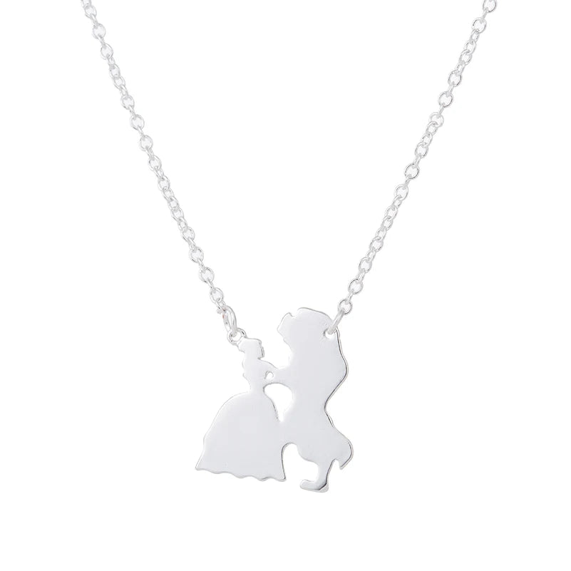 2025 Nueva joyería de película, collar de La Bella y La Bestia para mujer, collares con colgante de princesa Príncipe, accesorios para amantes, regalos