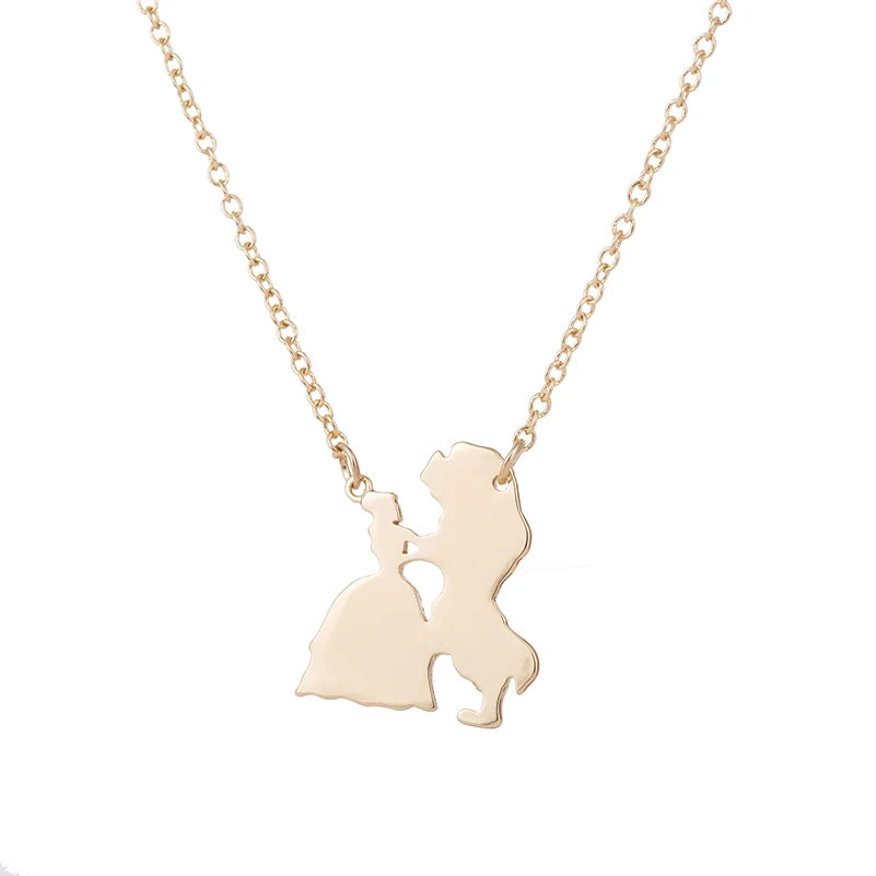 2025 Nueva joyería de película, collar de La Bella y La Bestia para mujer, collares con colgante de princesa Príncipe, accesorios para amantes, regalos