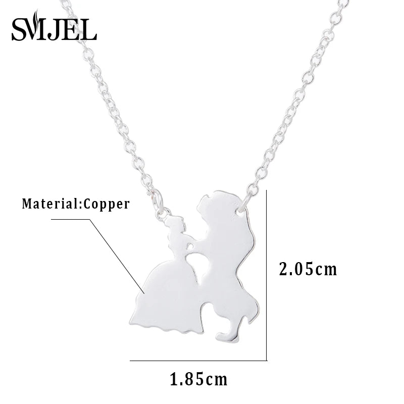 2025 Nueva joyería de película, collar de La Bella y La Bestia para mujer, collares con colgante de princesa Príncipe, accesorios para amantes, regalos