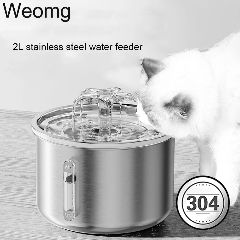 Fuente de Agua Automática de Acero Inoxidable para Gatos 2L – Bebedero con Sensor Inteligente y Alimentación USB