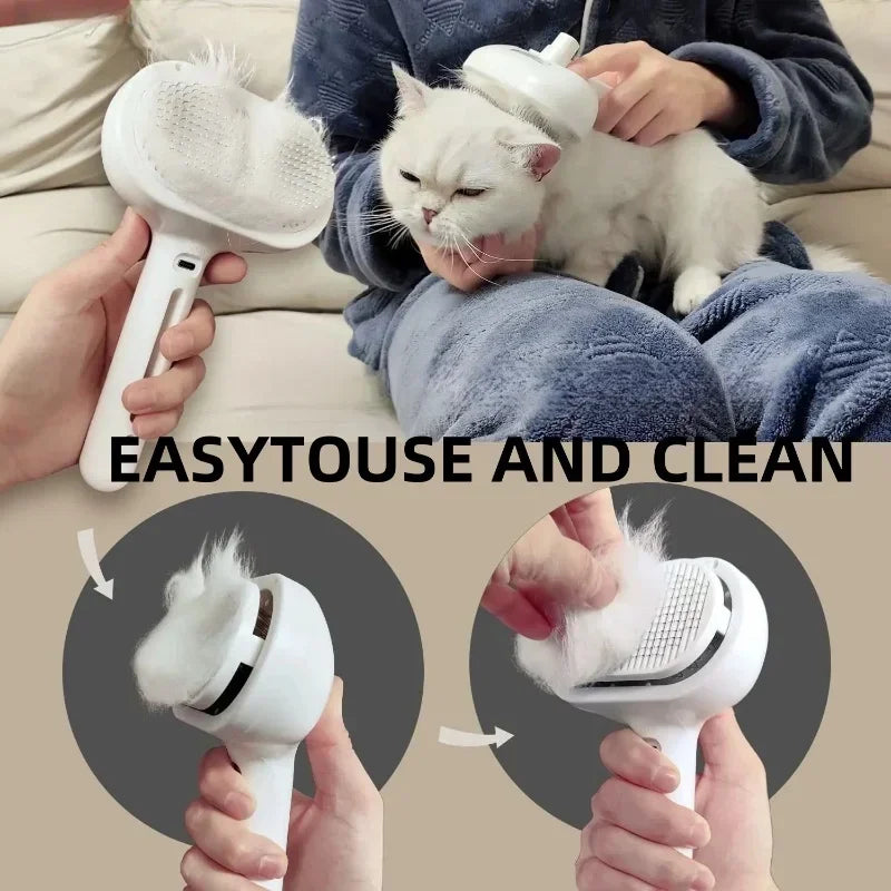 Peine Eléctrico de Vapor para Mascotas | Cepillo Profesional Antiestático y Removedor de Pelo para Perros y Gatos