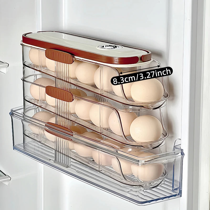 Caja de almacenamiento de huevos para refrigerador doméstico, soporte para huevos rodante automático, organizador de rodillos para huevos, estante para huevos para encimera de cocina, 1 Uds.
