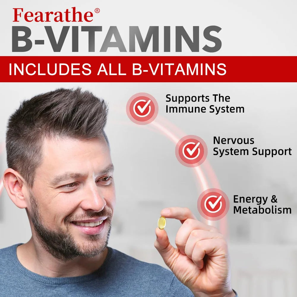 Complejo de Vitamina B Fearathe | B12, B2, B3, B6, Ácido Fólico y Biotina para Energía e Inmunidad