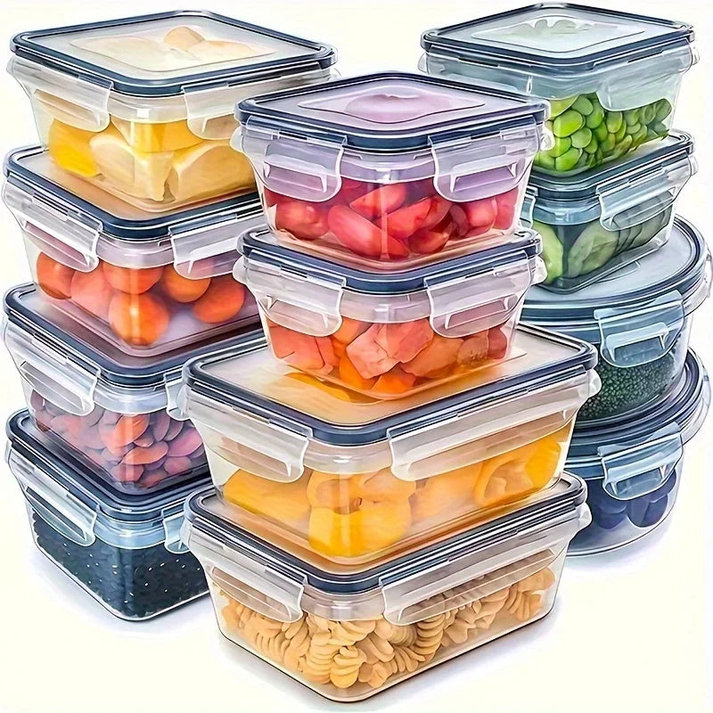 Contenedor de Almacenamiento de Alimentos Transparente 8 Piezas con Tapa - Multicompartimentos para Frutas, Verduras, Pasta - Polipropileno