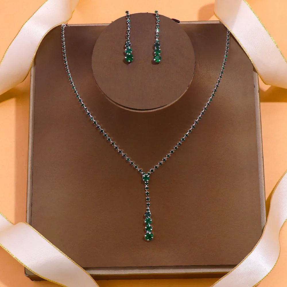 BLIJERY-conjunto de joyas de estilo tenis para mujer, collar brillante azul real/verde, pendientes, conjunto de joyería nupcial para boda, nuevo y elegante