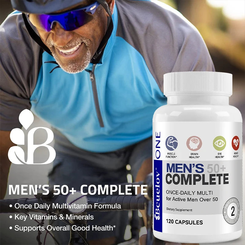 Multivitamina Masculina 50+ Bcuelov | Apoyo para Memoria, Cerebro, Ojos, Corazón, Energía e Inmunidad