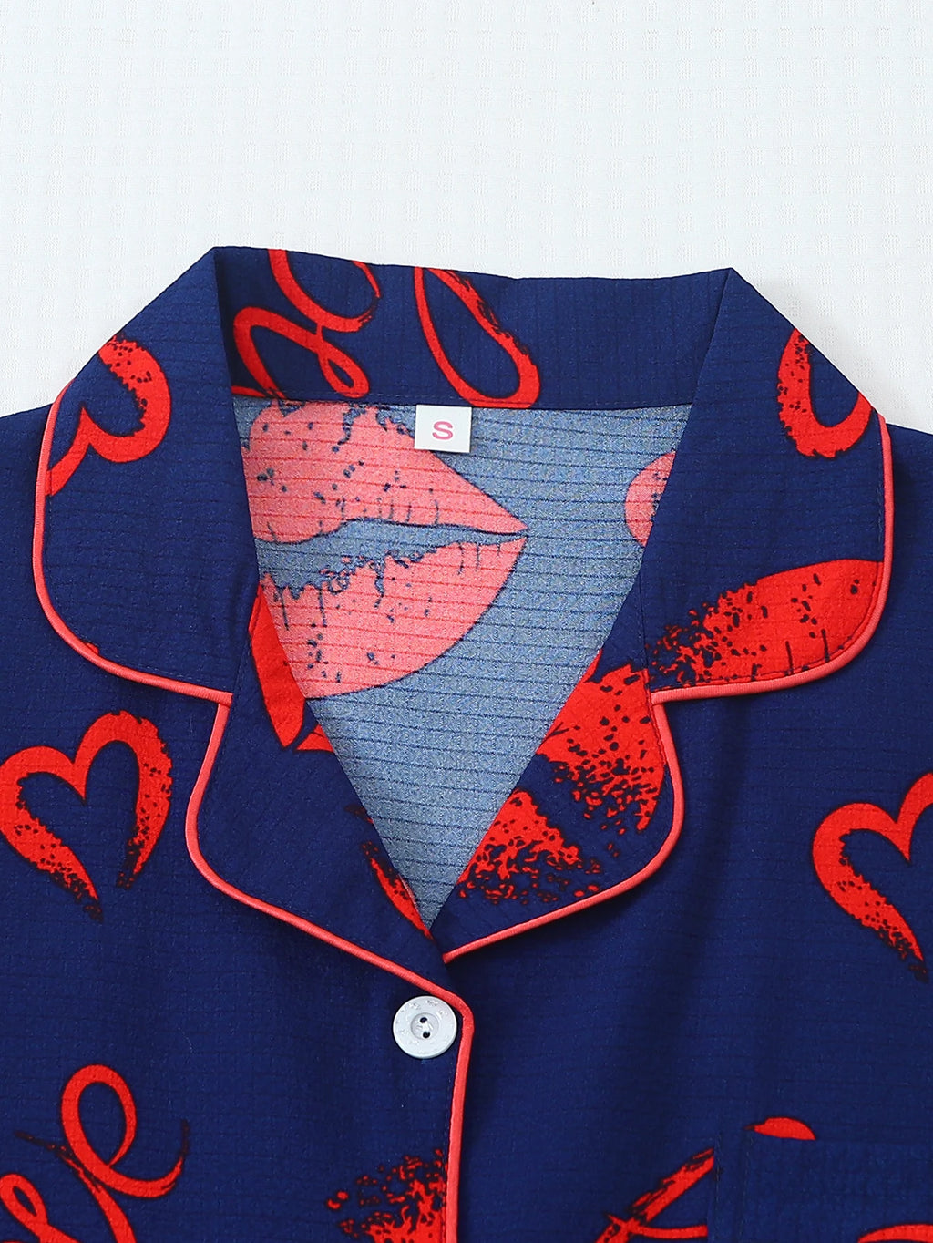 [San Valentín] Conjunto de pijama de 2 piezas con estampado de labios, pantalones cortos de manga corta, pijamas de mujer, conjunto de ropa de descanso adecuado para uso doméstico