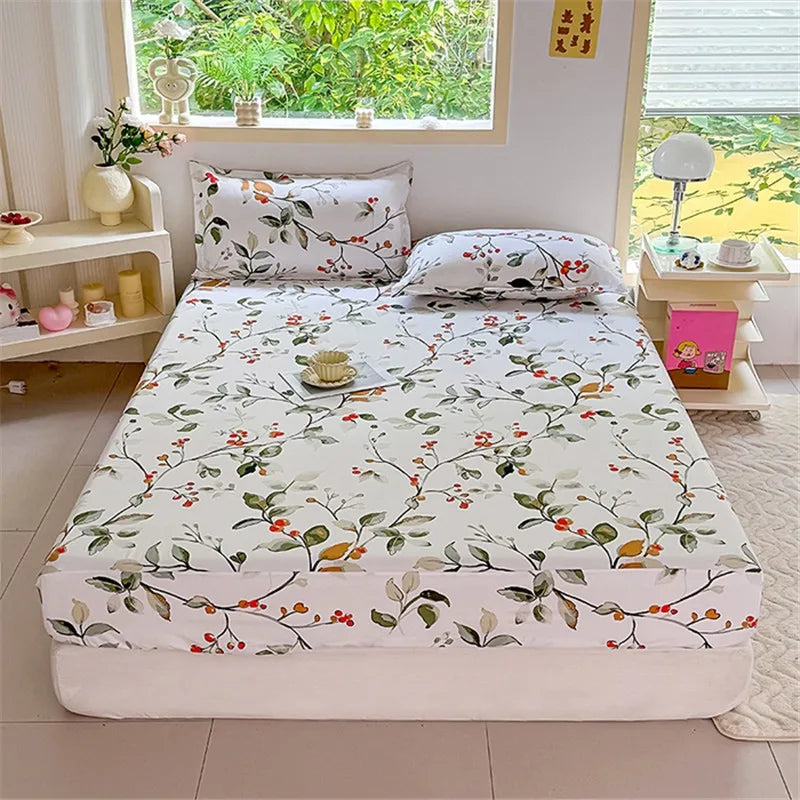 Sábana de estilo Floral con funda de almohada, funda de cama suave, sábana bajera individual/doble/Queen/King/SKing, ropa de cama sabana