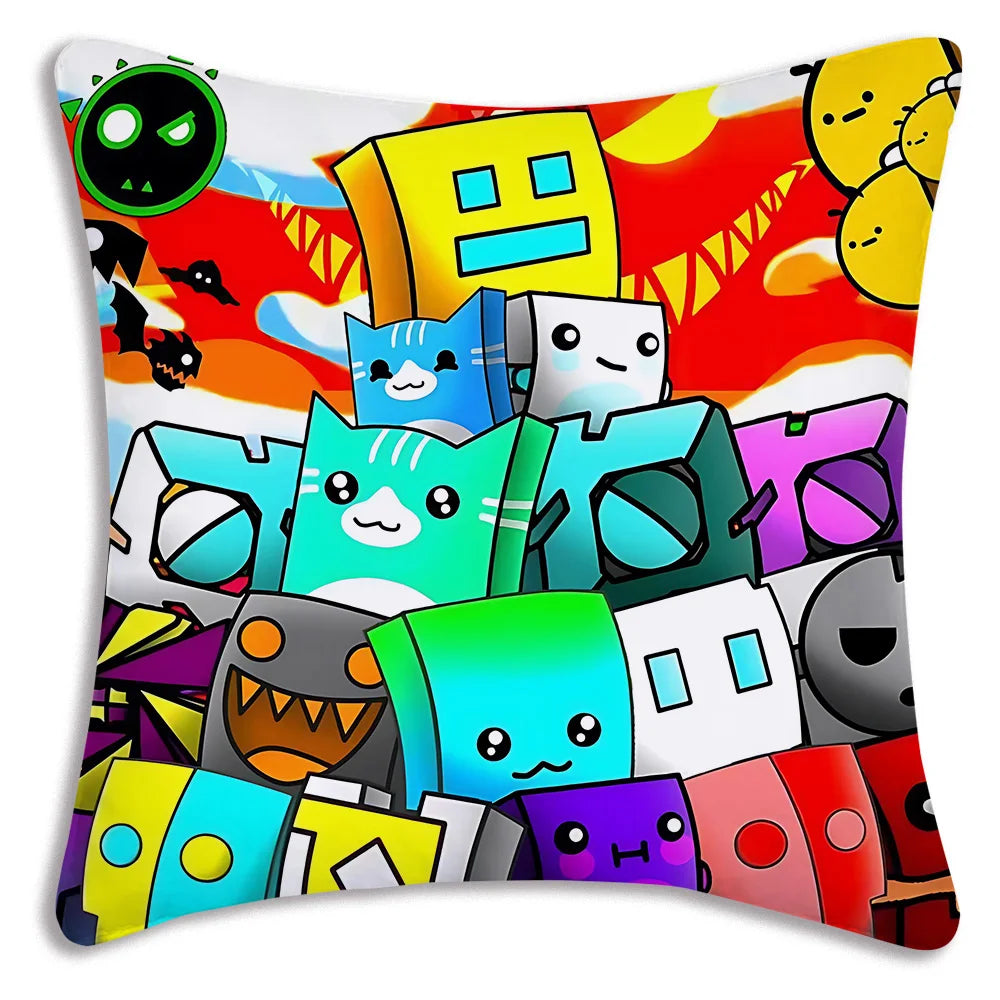 Fundas de almohada geométricas de dibujos animados Dash Videojuego sofá decorativo hogar impresión de doble cara funda de cojín bonita de felpa corta