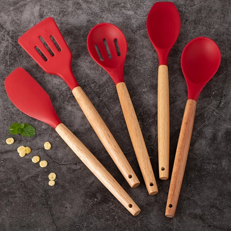 Juego de utensilios de silicona, 14 piezas, con soporte de plástico