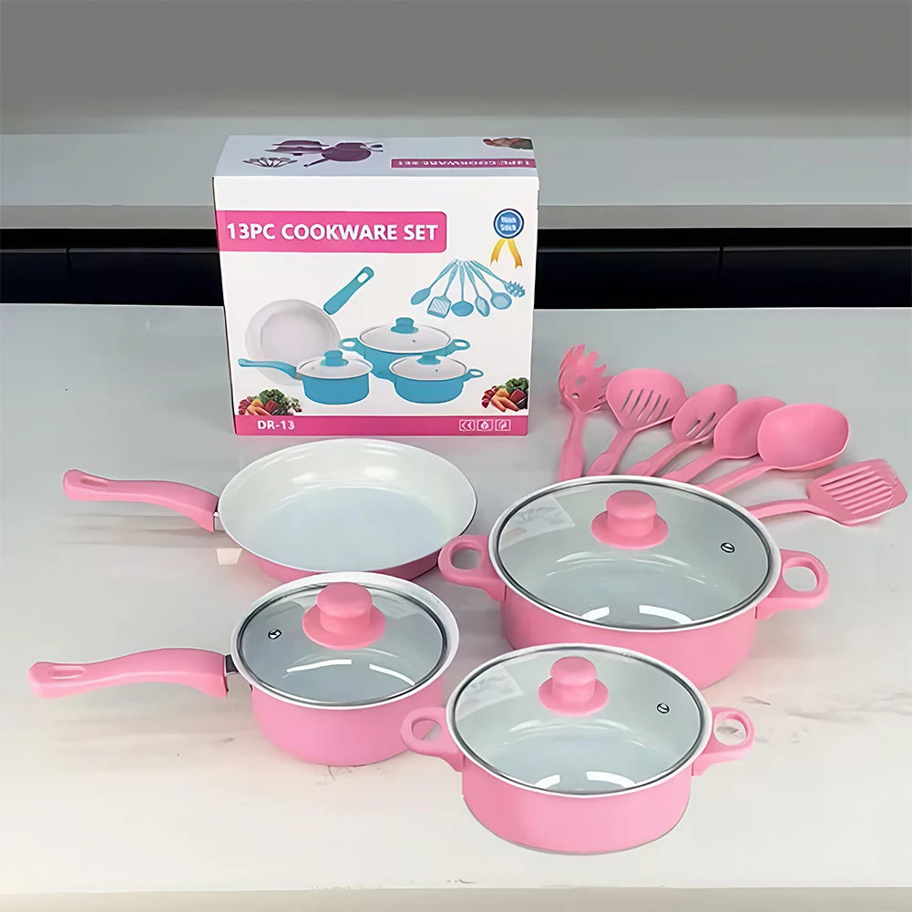 Juego de Utensilios de Cocina Antiadherentes de 12 Piezas, Olla con Tapa, Olla para Leche, Sartén Profunda de Piedra Maifan, Juego de Ollas para Todo Tipo de Cocina