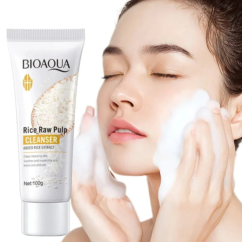 BIOAQUA-limpiador Facial de pulpa cruda de arroz, espuma de lavado Facial, cuidado de la piel, hidratante, brillo de la piel, rejuvenecimiento, limpiador Facial, cuidado de la piel