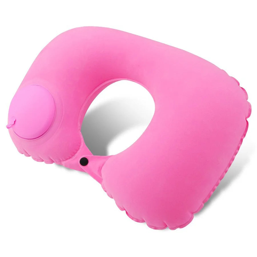 Almohada inflable flocada para el cuello, portátil, que se puede almacenar y llenar, adecuada para viajes al aire libre, viajes de negocios, camping
