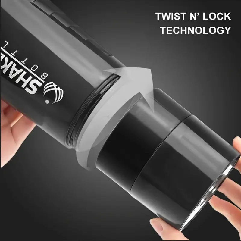 Botella Shaker con Contenedor de Proteína 2 Niveles - Mezclador de Batidos de Proteína - Botella Deportiva Ideal para Gimnasio y Fitness