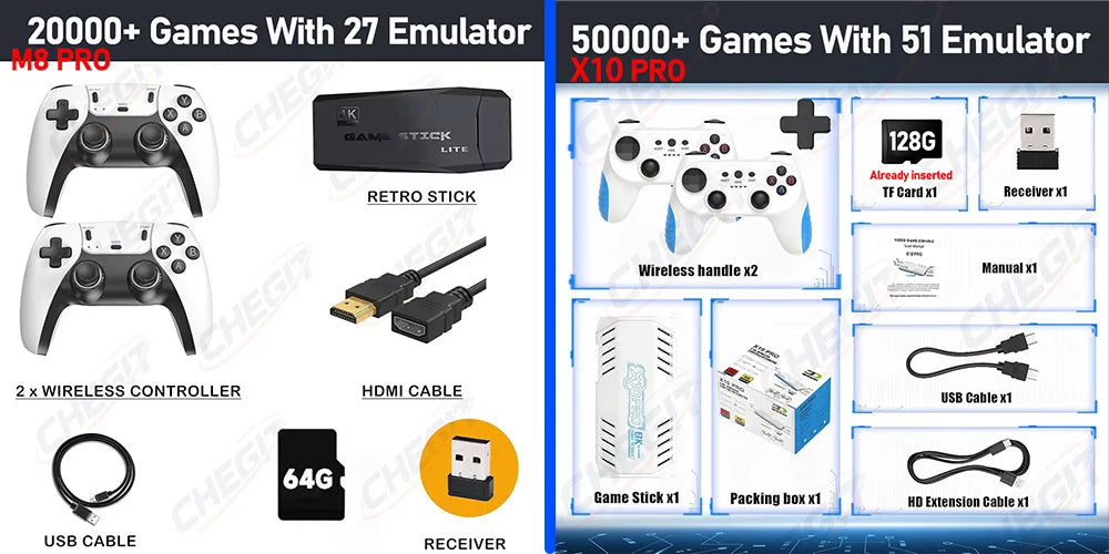 Nuevo 128G 50000 + Game Stick X10 Pro 4K Video TV consola de juegos inalámbricos Gamepads Videojuego/64G 20000+ juegos Arcade clásicos