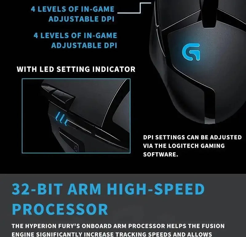Ratón para juegos Logitech G402, con seguimiento de alta velocidad y efectos de sonido estéreo, es imprescindible para los jugadores. Toque cómodo